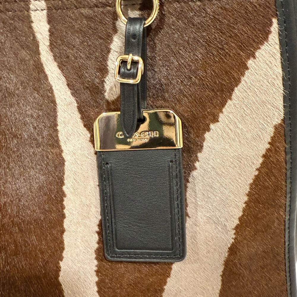 Coach Gramercy Leather & Zebra Print Dyed Calf Hair Tote Bag - Picture 8 of 9